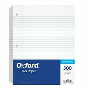 Oxford Filler Paper 8-1/2&#034; x 11&#034; College Rule 3-Hole Punched Loose-Leaf Paper...