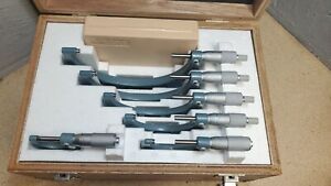 Mitutoyo outside micrometer set 0&#034; to 6&#034; in  wooden case No. 103-907