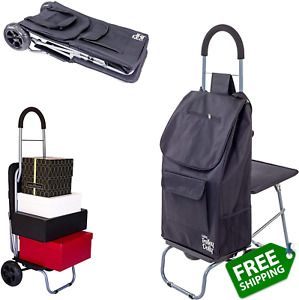 Dbest Products Trolley Dolly with Seat, Black Shopping Grocery Foldable Cart Tai