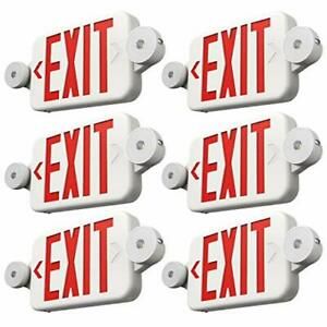 6 Pack Exit Sign with Emergency Lights, Two LED Adjustable Head Emergency Red
