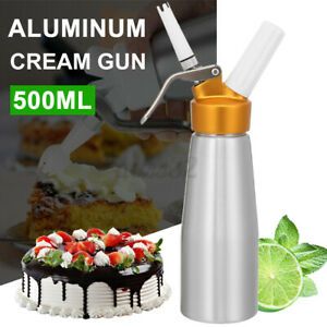 Aluminum 500ml Cream Gun Fresh Cream Foamer Siphon Bottle w/3 Nozzl A