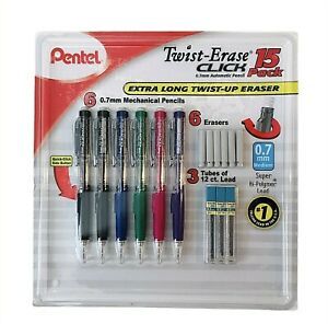 Pentel Twist-Erase Click 0.7mm Automatic Mechanical Pencil 15 Pack School Supply
