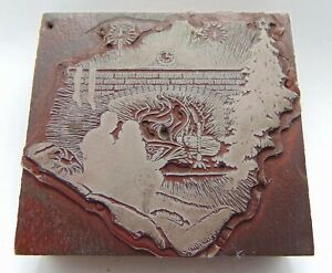 Printing Letterpress Printers Block Christmas Fireplace