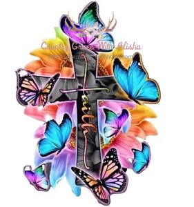 Faith Butterfly Cross Sublimation Transfer Ready to Press Set of 5