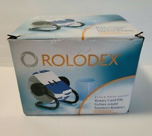 ROLODEX 66704 BLACK ROTARY CARD FILE W/ 500 PLAIN CARDS 2-1/4&#034; X 4&#034;