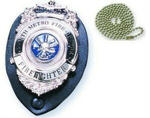 Strong Leather 71207-0002 Black Oval Snap Closure Clip-on Badge Holder Chain