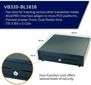 APG Standard Duty 16” Electronic P.o.S Cash Drawer Vasario VB320-BL1616 Open Box