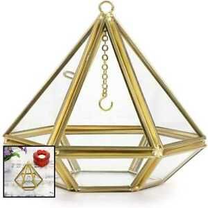 Jewelry Ring Display Holder Pyramid Geometric Glass Box Wedding Bearer Gift Hang