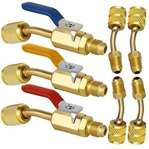 7 Pcs Air Conditioning Refrigerant Angled Compact Ball Valve Connector, 1/4&#034;