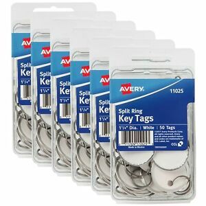 Avery Metal Rim Key Tags 6-Pack, 1.25&#034; Diameter Tag, Metal Split Ring, White,...