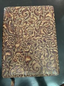 Scully Leather Letter Size Pad Printed Cover Tooled Leather Zipper Binder Agenda
