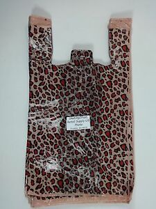 T-Shirt Leopard Print Design Plastic Retail Shopping Bags Handles 11.5&#034; x6&#034; x21&#034;