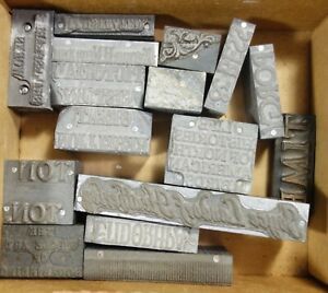 17 Letterpress blocks Assorted words and designs.