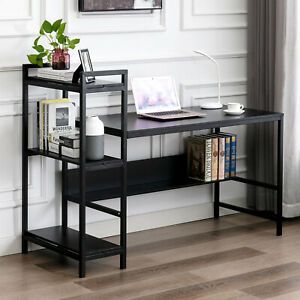 59&#034; Computer Desk Heavy Duty Bold Metal Frame with Storage Shelves Bookshelves
