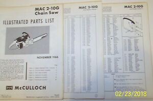 McCULLOCH CHAIN SAW MAC 2-10G ORIGINAL OEM ILLUSTRATED PARTS LIST