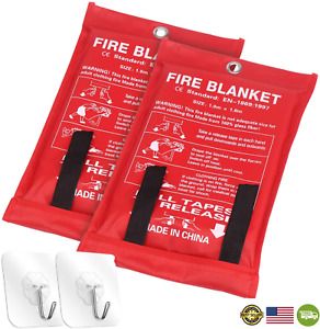 2 Pack Fire Blanket Fire Suppression Blanket, Fiberglass Fire Emergency Blanket
