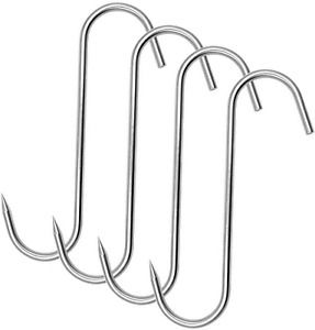 4pc 9&#034; Heavy Duty &amp; Thick ALAZCO Stainless Steel Meat Processing Butcher Hook -