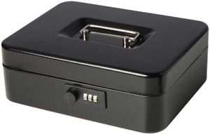 New Large Black Cash Box Combination Lock Durable Metal Cash Box Money Tray