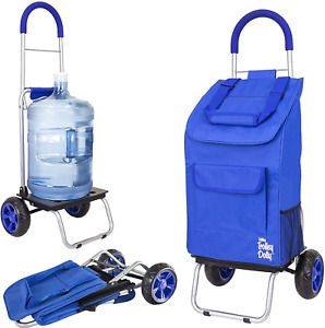 Trolley Dolly, Blue Foldable Shopping Cart for Groceries with Wheels