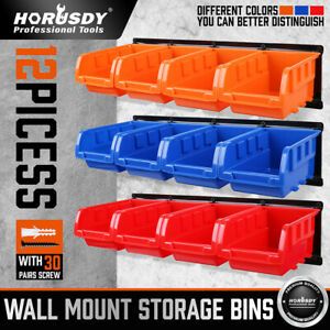 12PC Bins Parts Organizer Garage Storage Wall Mounted Screws Bolts Nuts Tools