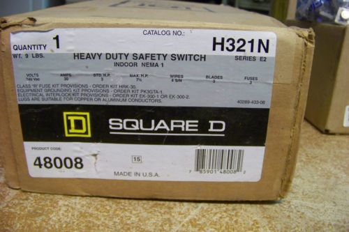 NEW Square D H321N Heavy Duty Safety Switch, 30 A 240VAC 3 Fuses
