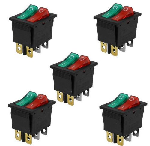 5 Pcs Double Red Green Light Lamp 6 Pins SPST ON/OFF Snap in Boat Rocker Switch