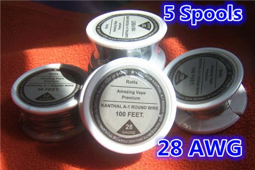 5 Spools x 100 feet Kanthal A1 Round Wire 28AWG,(0.32mm),28 Resistance Gauge