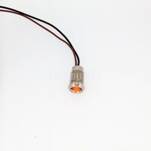 8mm 12V yellow  LED Metal Indicator Pilot Dash Light Lamp With Wire Lead