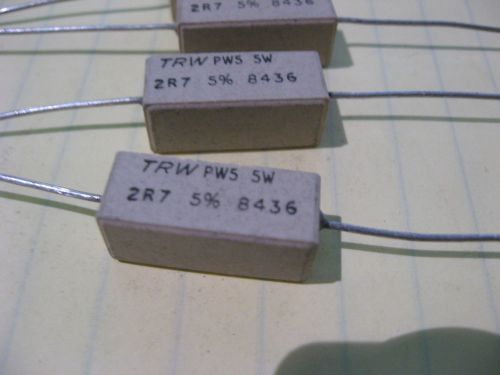 Qty 10 TRW PW5 Ceramic Cement 2.7 Ohm 5% 5W Resistors High Power - NOS