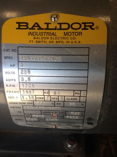Baldor Industrial Motor 208V spec 35B101Y018G2