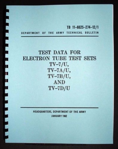 Tv-7 tv-7a/b/d tube tester test data book for sale
