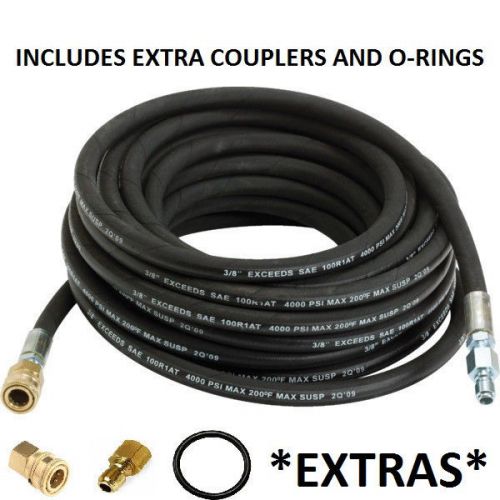 Pressure Washer Hose 50&#039; w/ Couplers - 4000 PSI BLACK Wire Braid EXTRAS INCLUDES