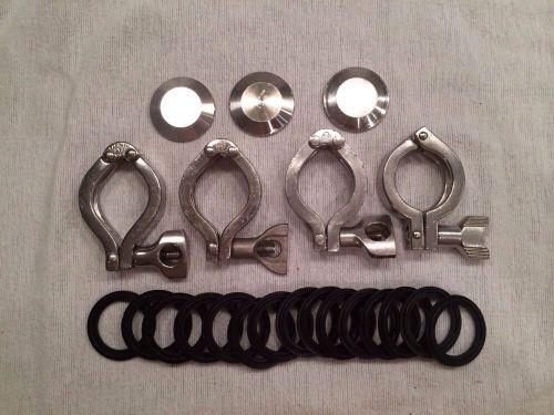 4 triclover style 1.5&#034; clamps 3 end caps 15 gaskets 316l alfa laval sanitary for sale