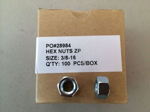 Hex Nuts 3/8&#034; Zink Plated. Qty 100