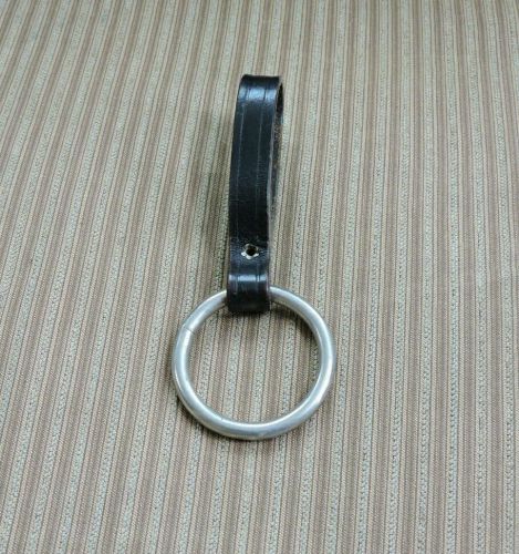 Leather Ring Flashlight/Baton Holder, Black, Belt Mount