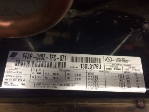 Copeland condensing unit  ffap-040z-tfc-071  4hp for sale