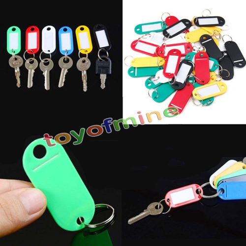 100x Plastic Luggage ID Tags Label Suitcase Bag Keychain Key Fobs Ring Name Card