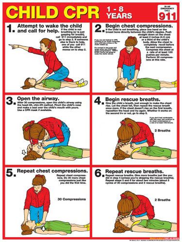 Child cpr first aid instructional wall chart poster (arc-aha guidelines) for sale