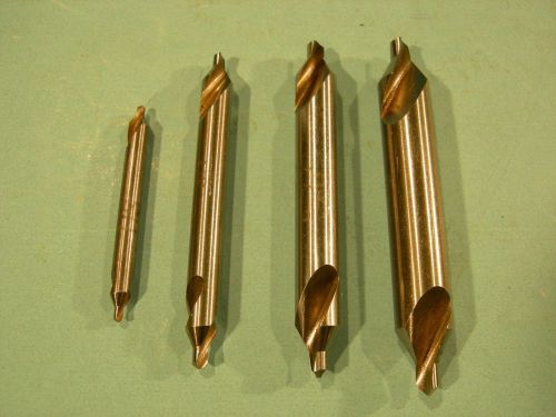 New Center Drills Set of Four No 1, 2, 3, and 4 HSS Combination Drill &amp; 60 Deg