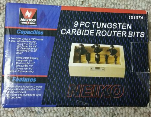 Neiko Tools Tungsten Carbide Router Bits 9pc 1/4&#034; Shank with Case