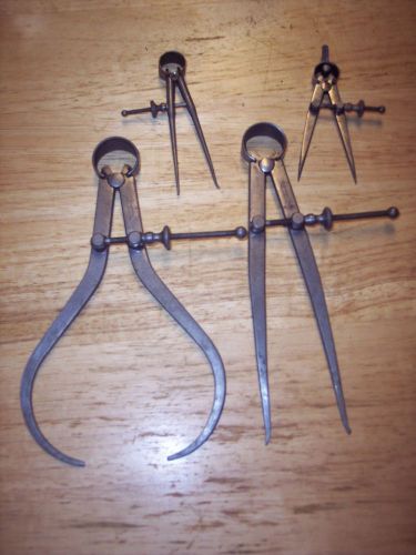 STARRETT INSIDE OUTSIDE CALIPERS SET OF FOUR 3 3/4&#034; AND 7&#034; SPRING LOADED