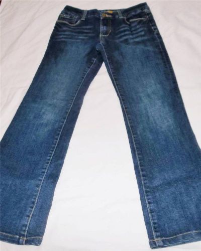 SEVEN 7 Dark, Distressed Blue Jeans, SZ 4, Boot Cut, Embroidered Pockets, STYLE!