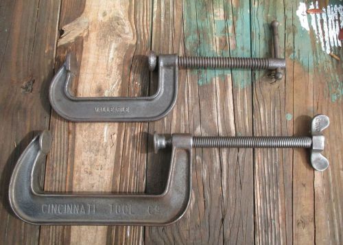 2- vintage C CLAMPS ~ CINCINNATI TOOL #540-6&#034; w/Butterfly Screw and MALLEABLE 4&#034;