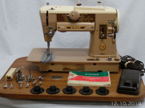 VINTAGE SINGER SLANT-O-MATIC 401A SEWING MACHINE  WITH ATTACHMENTS SERVICED