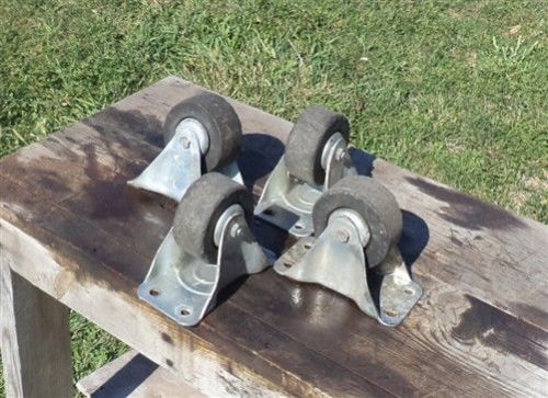 4 Vintage Aluminum Rubber Factory Cart Dolly Wheels Industrial Age j FR SHIP USA