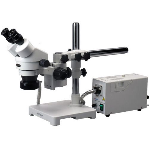 7x-45x stereo zoom boom microscope + fiber optic ring light for sale