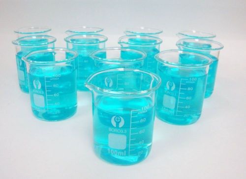Glass Beakers 100ml Pack of 12 New Free Shipping
