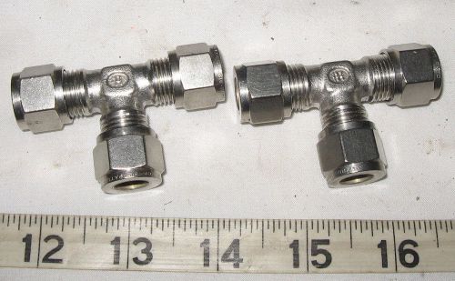 Lot of 2 hoke 316 stainless steel 3/8&#034; instrumentation tube union tee fitting for sale