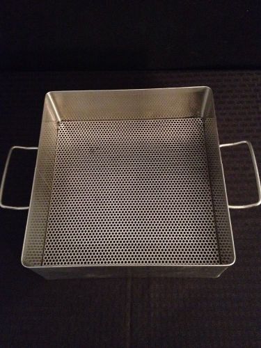 New stainless instrument tray w/handles perforate sterilization 10&#034;x10.5&#034;x3.5&#034; for sale