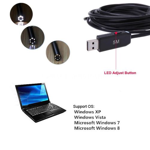 Waterproof 5.5mm 5M USB Endoscope Borescope Snake Inspection Camera Scope 6 LED